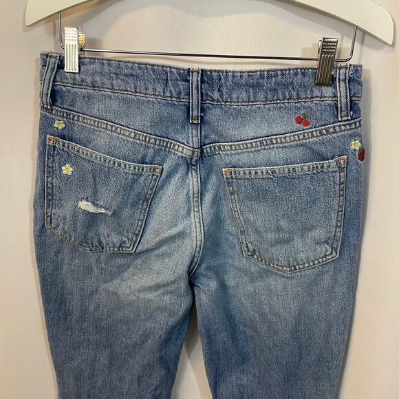 Free People We The Free Embroidered Fruit Straight Leg Distressed Jeans 26 - Picture 7 of 9